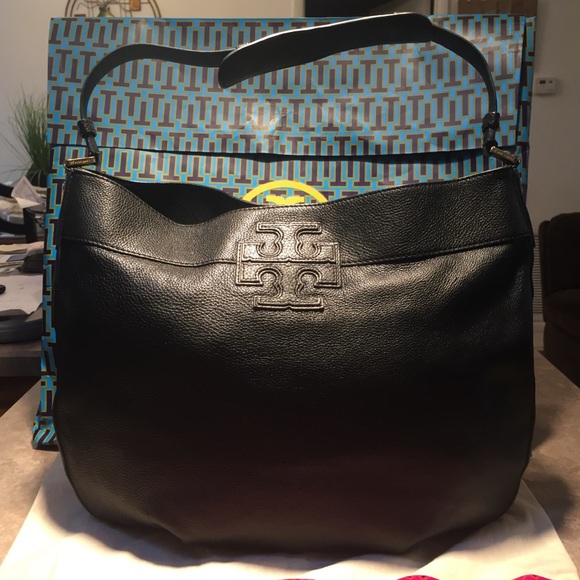 Tory Burch Handbags - Tory Burch Black Leather Stacked T Hobo Bag